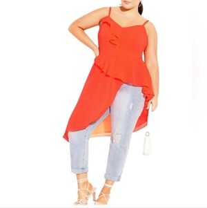 City Chic 20 Neon Coral Asymmetrical Tank Top